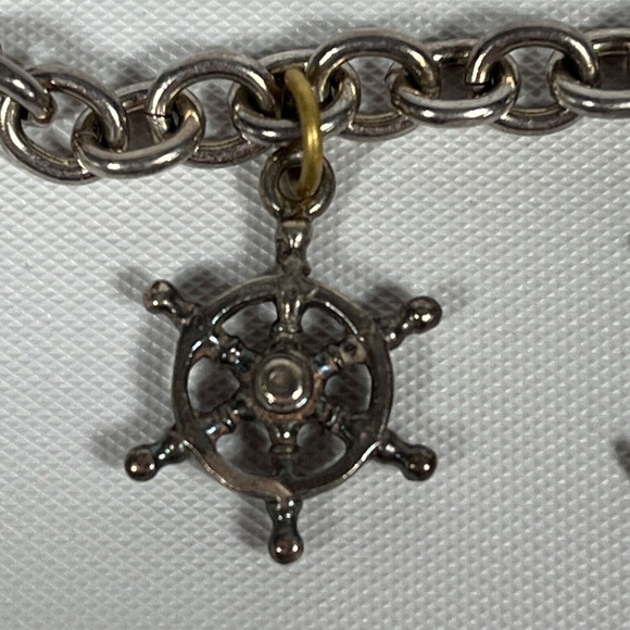 Sterling Silver Charm Bracelet Elephant Ships Wheel Fish Star USMC Vintage 1990s - Picture 5 of 16